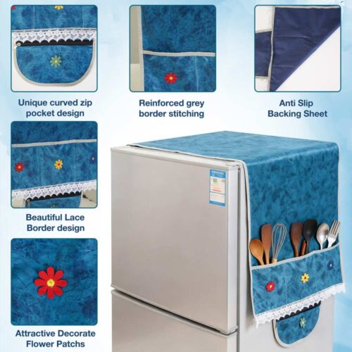 BlueRed Premium Double Door Refrigerator Top Cover with Side Pockets | Blue Color - Image 3