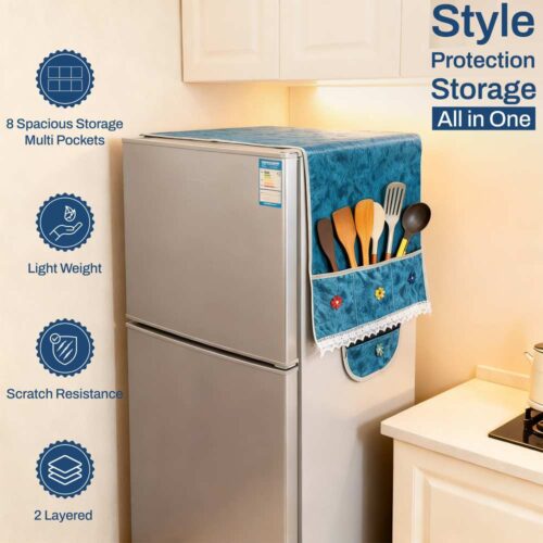 BlueRed Premium Double Door Refrigerator Top Cover with Side Pockets | Blue Color - Image 4