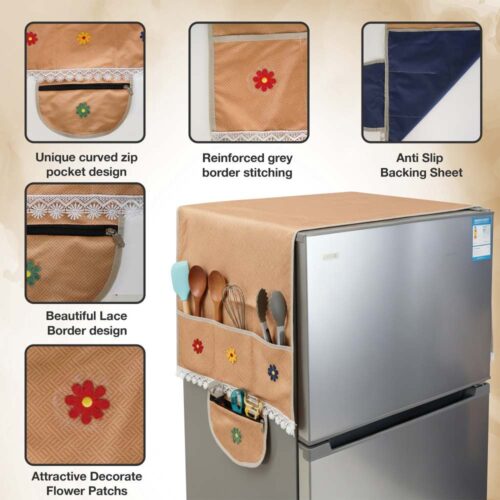 BlueRed Premium Double Door Refrigerator Top Cover with Side Pockets | Brown Color - Image 3