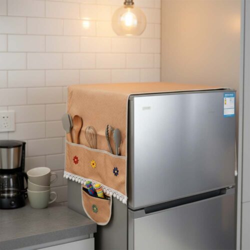 BlueRed Premium Double Door Refrigerator Top Cover with Side Pockets | Brown Color - Image 5