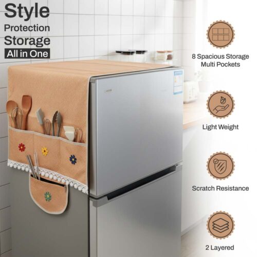 BlueRed Premium Double Door Refrigerator Top Cover with Side Pockets | Brown Color - Image 4