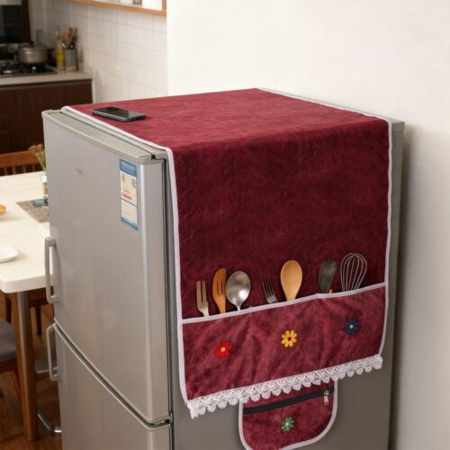 BlueRed Premium Double Door Refrigerator Top Cover with Side Pockets | Red Color - Image 13