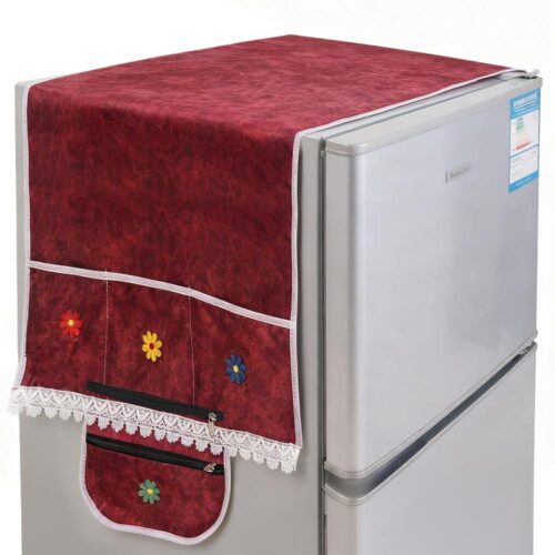 BlueRed Premium Double Door Refrigerator Top Cover with Side Pockets | Red Color - Image 2