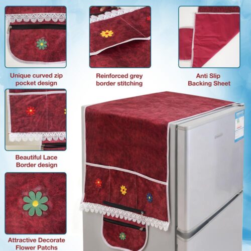 BlueRed Premium Double Door Refrigerator Top Cover with Side Pockets | Red Color - Image 5